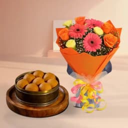 Bellam Sunni Laddu from Almond House with Seasonal Flower Bouquet 1