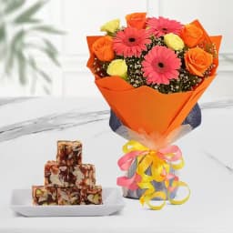 Dry Fruit Burfi from Almond House with Seasonal Flower Bouquet 1