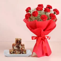 Dry Fruit Burfi from Almond House with Red Carnation Bouquet 1