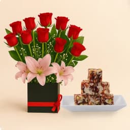 Dry Fruit Burfi from Almond House with Designer Flower Arrangement 1