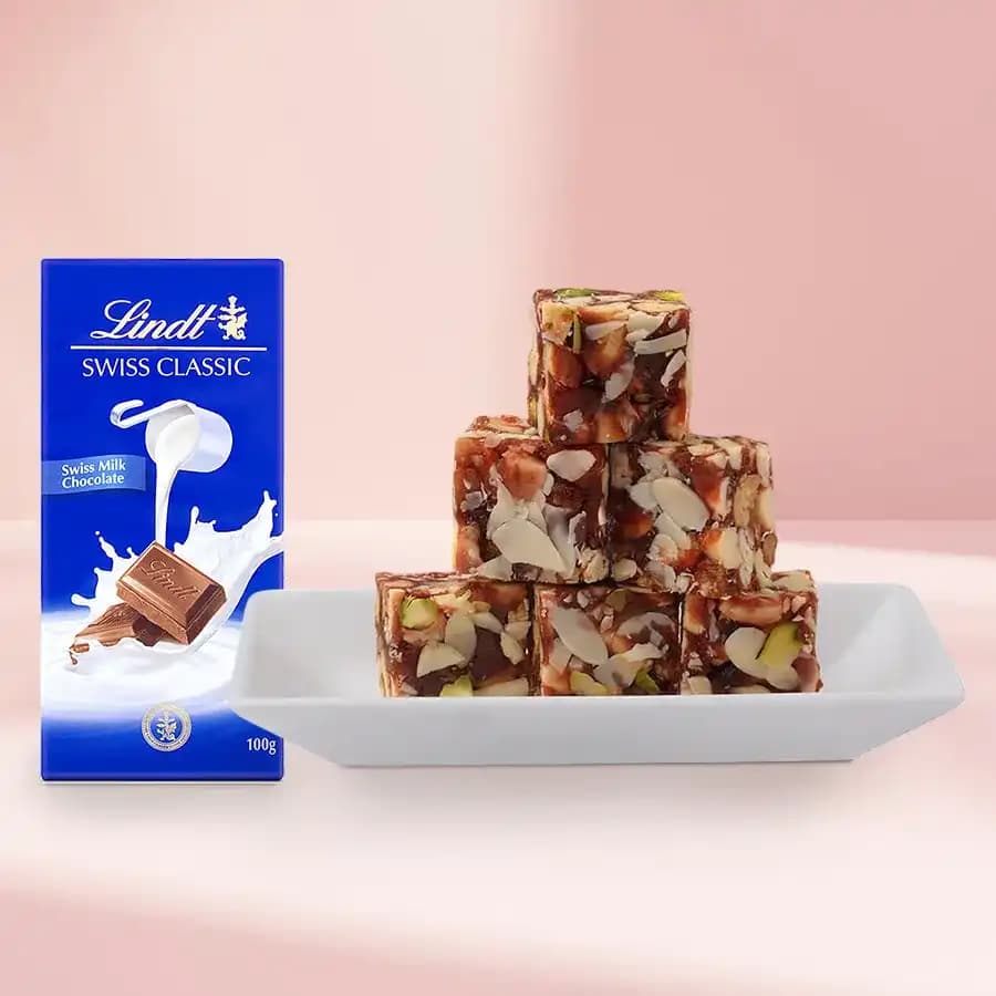 Dry Fruit Burfi from Almond House with Lindt Chocolate Bar
