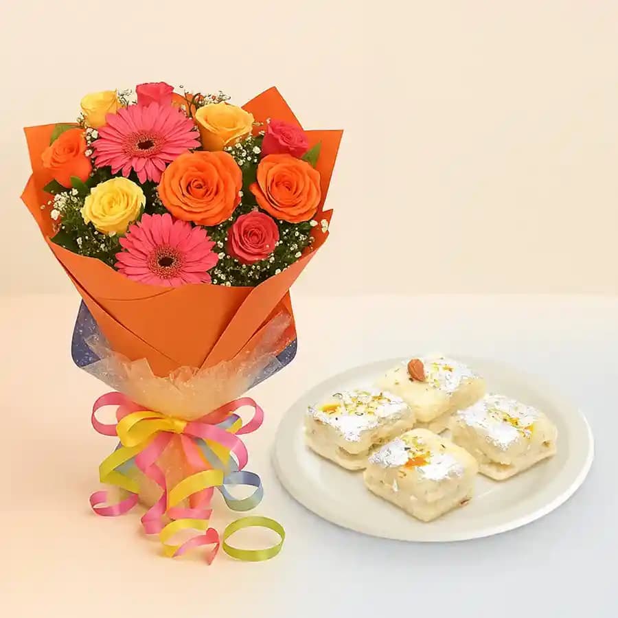 Indulgent Malai Delight with Fresh Floral Bouquet