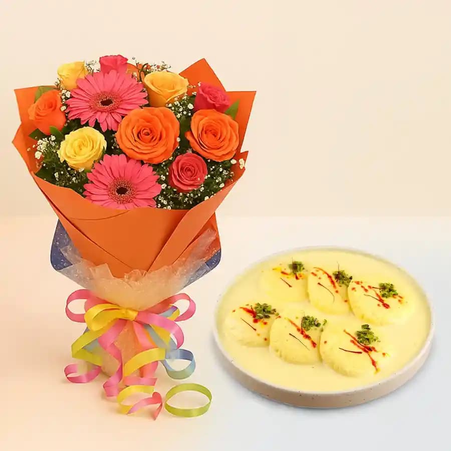 Delightful Rasmalai Treat with Flower Surprise