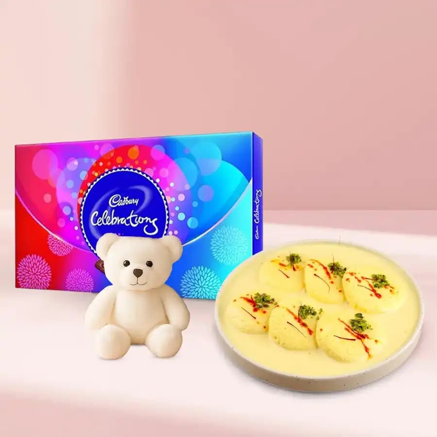 Sweet Delight Combo with Rasmalai, Teddy, and Chocolate
