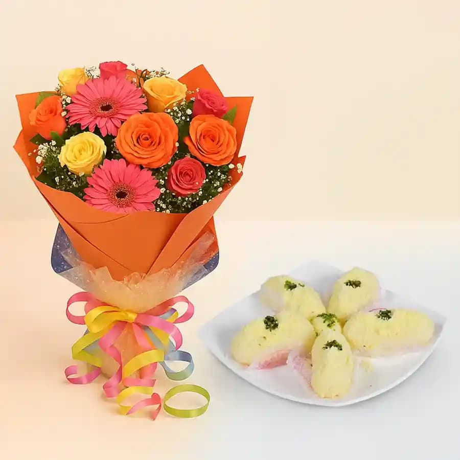 Heavenly Malai Chum Chum with Beautiful Floral Arrangement