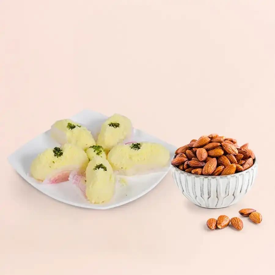 Gourmet Malai Chum Chum with Almond Crunch from Brijwasi