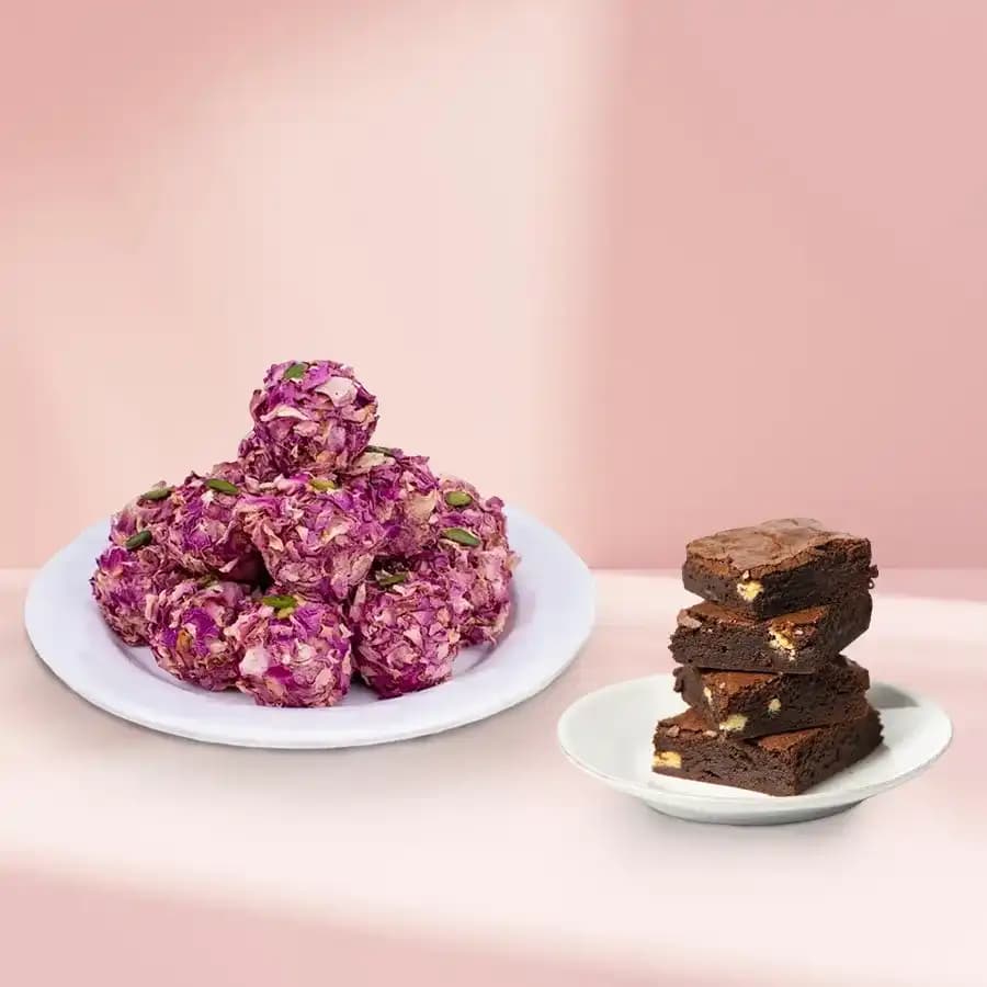 Mumbai Delight: Rose Almond Treat & Gourmet Brownies