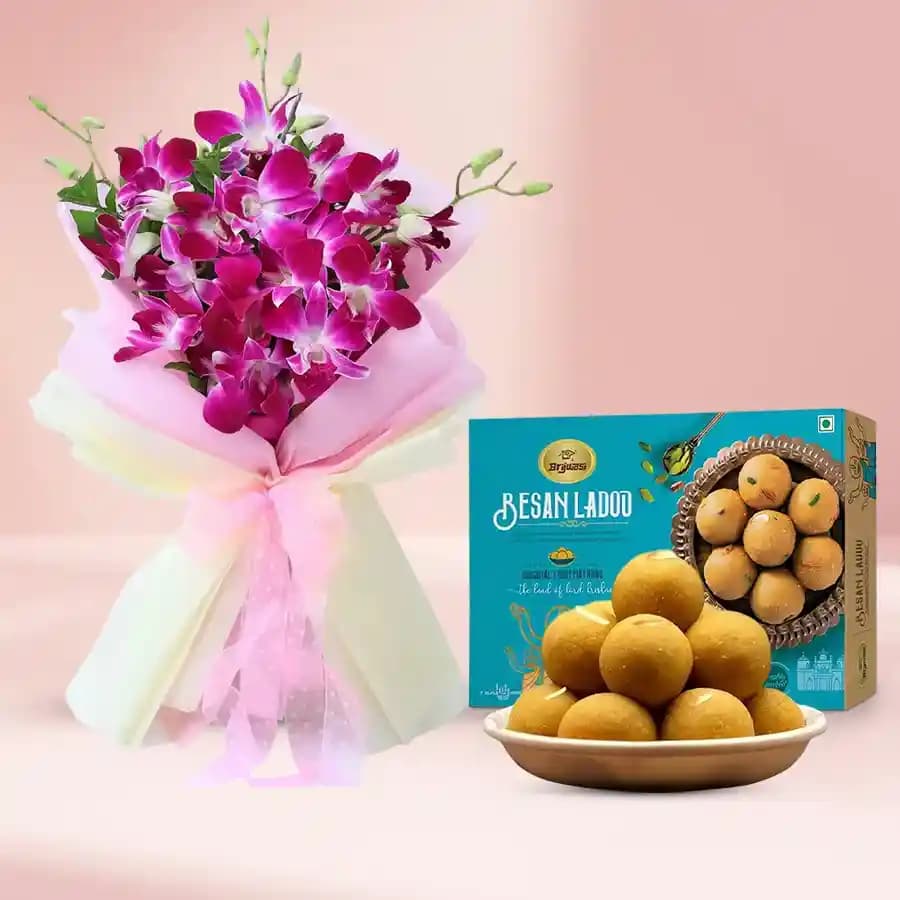 Gourmet Besan Laddu with Orchid Bloom