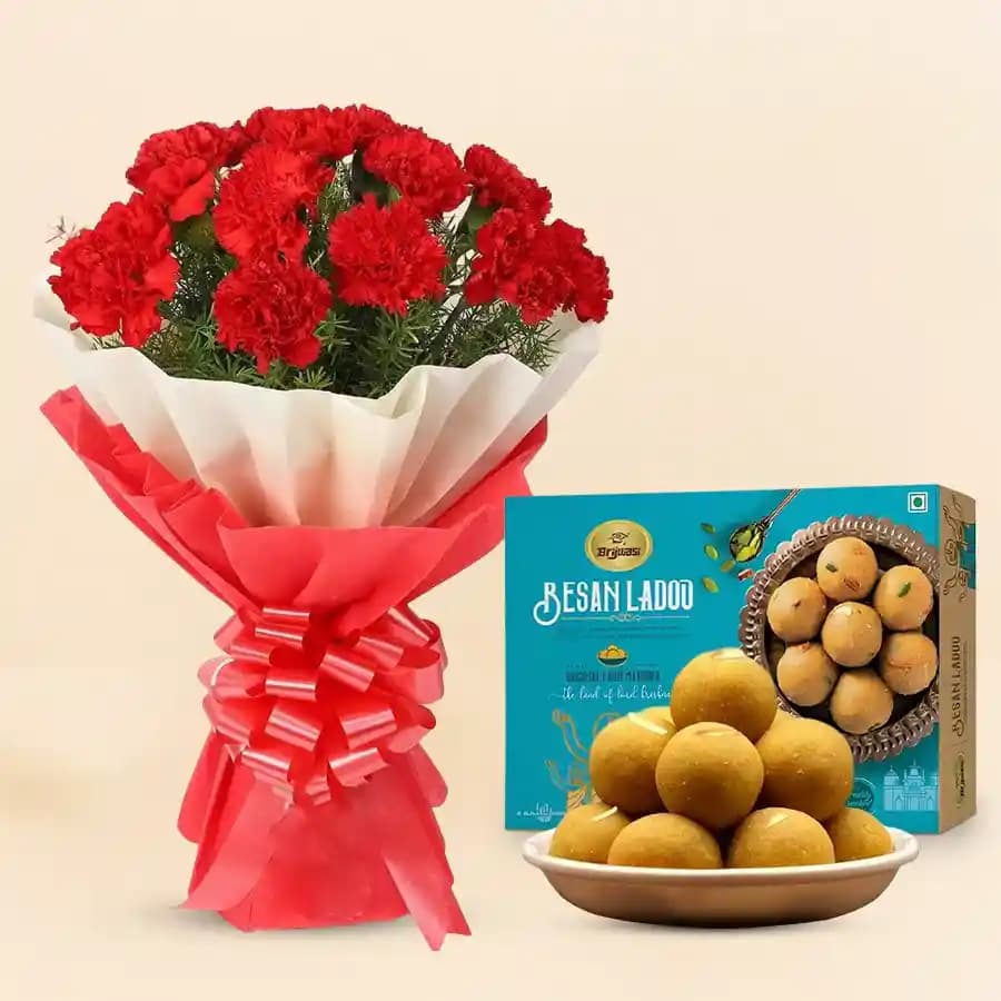 Sweet Love Bundle: Besan Laddu & Carnations