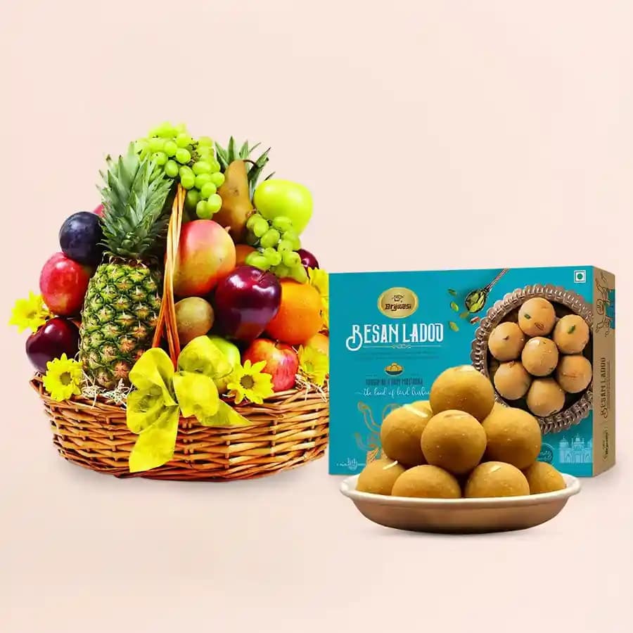 Sweet Harmony: Besan Laddu & Fresh Fruit Delight