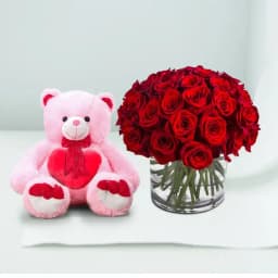 Fresh Red Roses N Teddy Combo 1