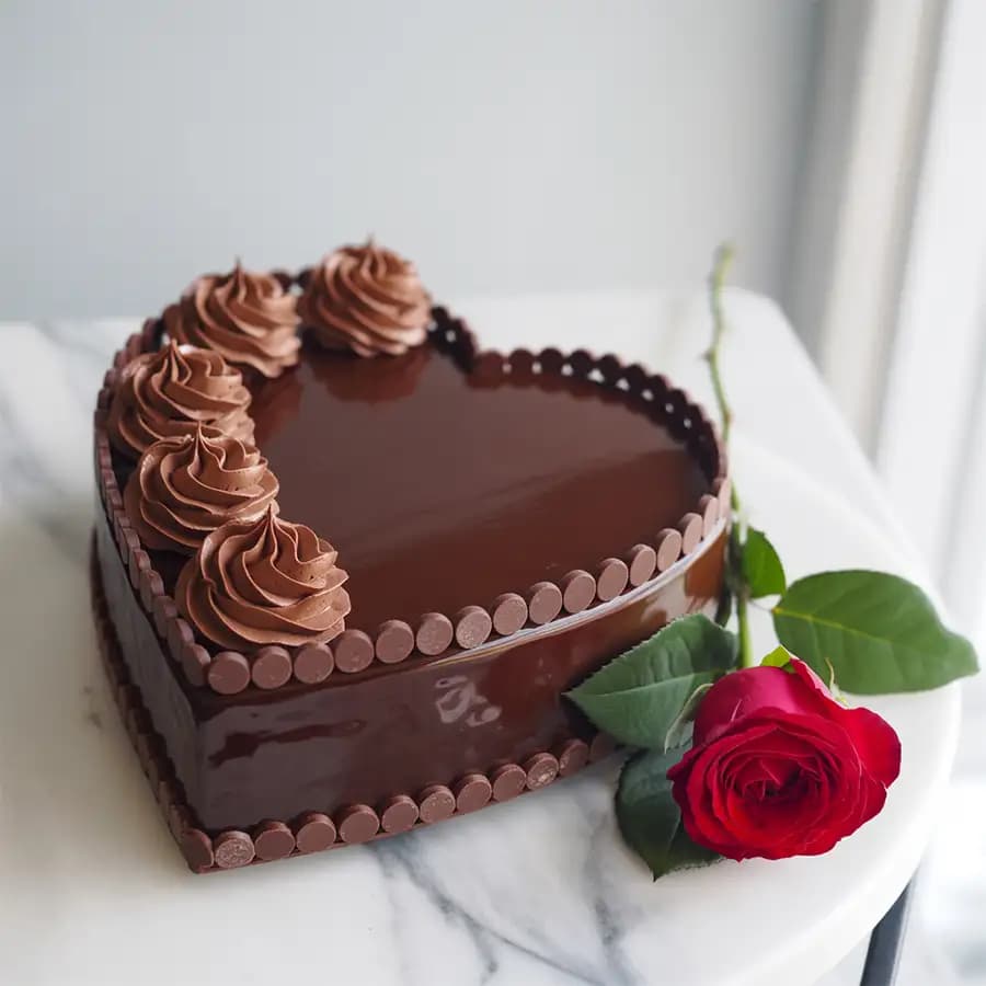 Love Shape Chocolate Cake N 1 Red Rose