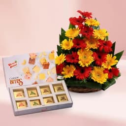 Tempting Cashew Bites from Shree Mithai with Fresh Gerberas Arrangement 1