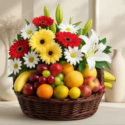 A beautifully arranged fruit and flower basket for dear mom 1
