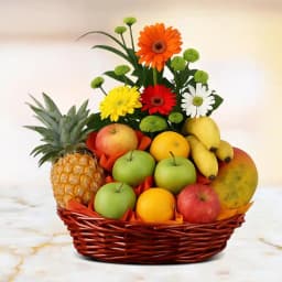 Delicious Apples and Pears with Gerbera Decor Basket 1
