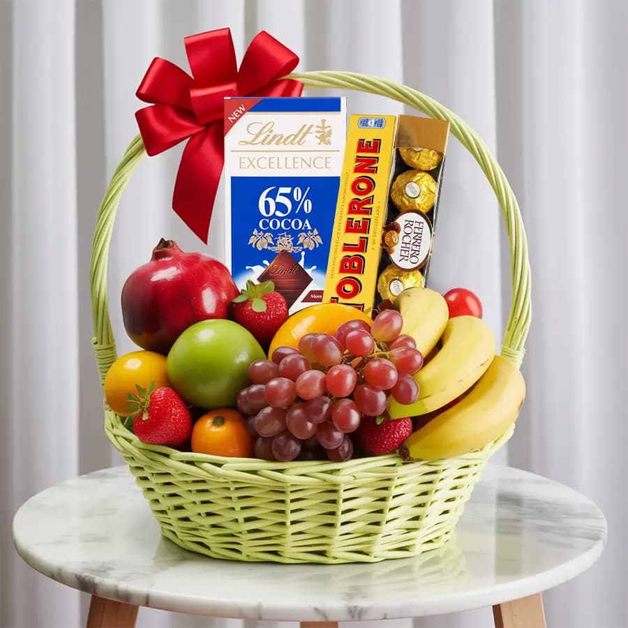 Delightful Basket of Fresh Fruits N Chocolates