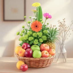 Plentiful Fresh Fruits with Gerberas Gift Basket 1