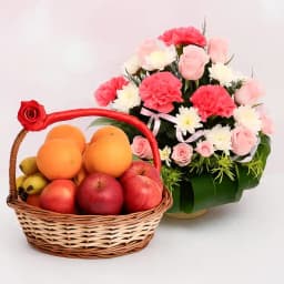 Deluxe Fresh Fruits with Mixed Flowers Basket 1