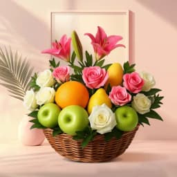 Elegant Fruit Basket with Floral Decor 1