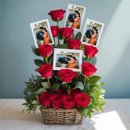 Dazzling Love Basket of Red Roses N Personalized Photos 1