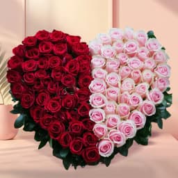 Classic Twin Heart Arrangement of 300 Red N Pink Roses 1