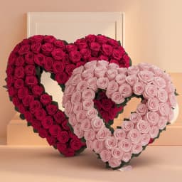 Beautiful Twin Heart Arrangement of 100 Pink Roses 1