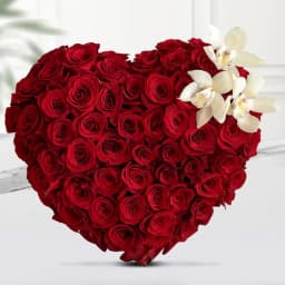 Appealing Heart Shape Arrangement of Red Roses N Lilies 1