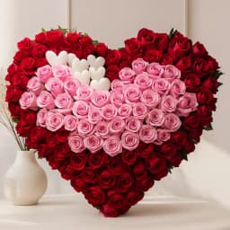 Cool 75 Pink N Red Rose Heart Shape Arrangement 1