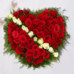 Dashing Arrowed Heart 60 Red N White Rose Arrangement 1