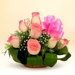 Beautiful 12 Pink Roses Basket 1