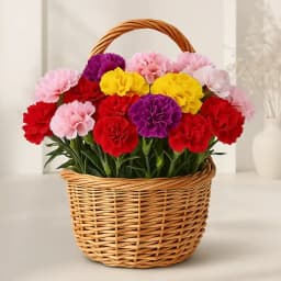 Lovely Basket of 24 Colorful Carnations 1
