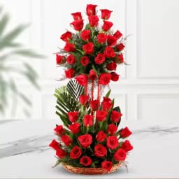 Breathtaking 48 Red Roses Tall Basket Arrangement 1