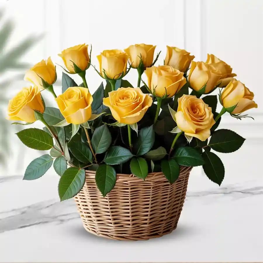 Impressive Basket of Yellow Roses