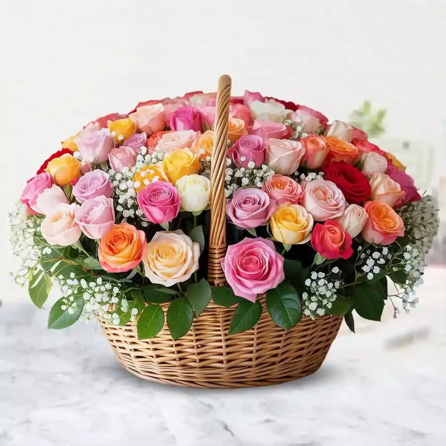 Amazing Basket of 100 Mixed Roses