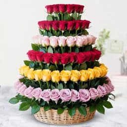 Beautiful Layering of Mixed Roses in a Basket 1