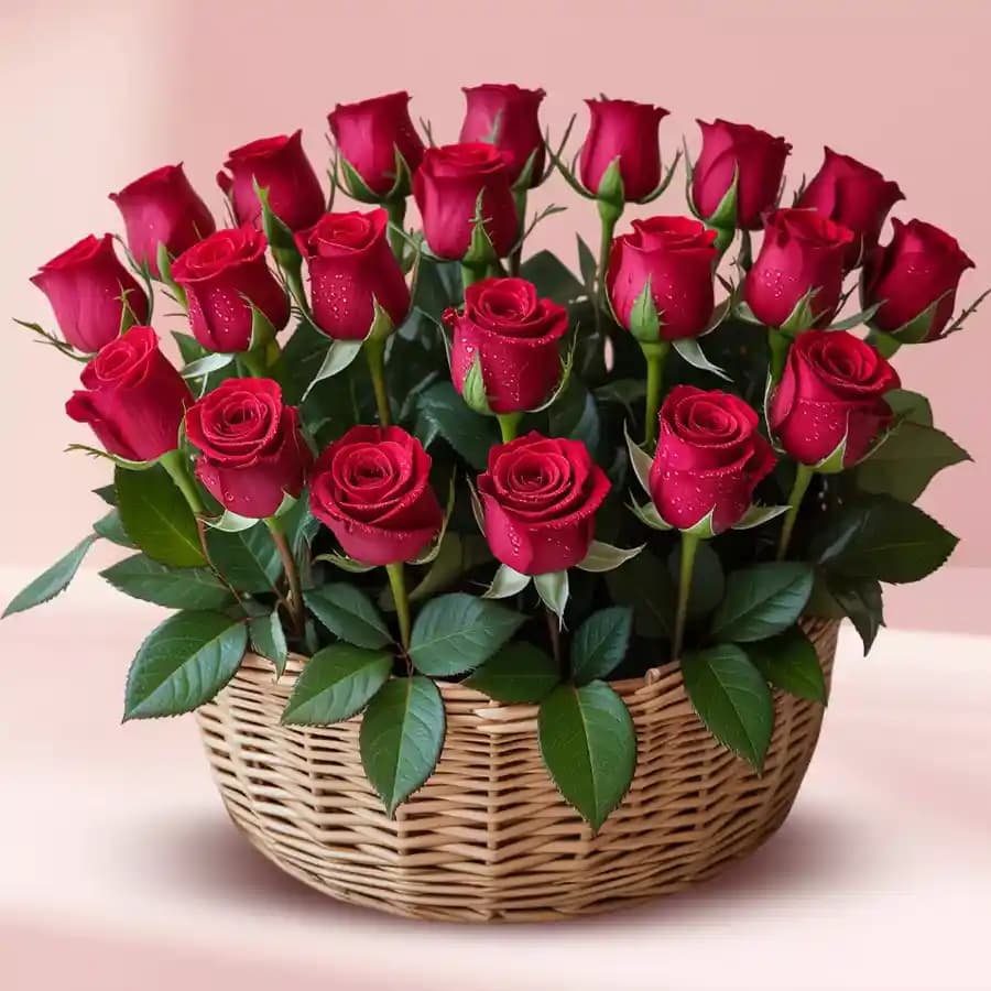 Timeless Beauty Red Roses Basket