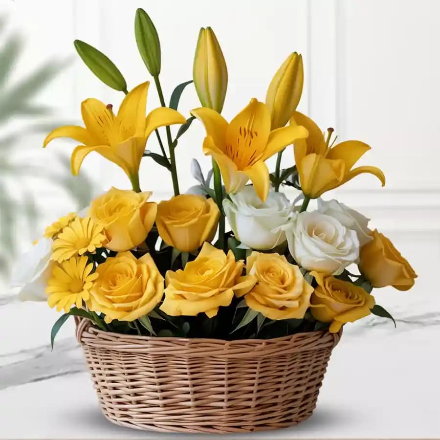 Sunshine Delight Rose Basket