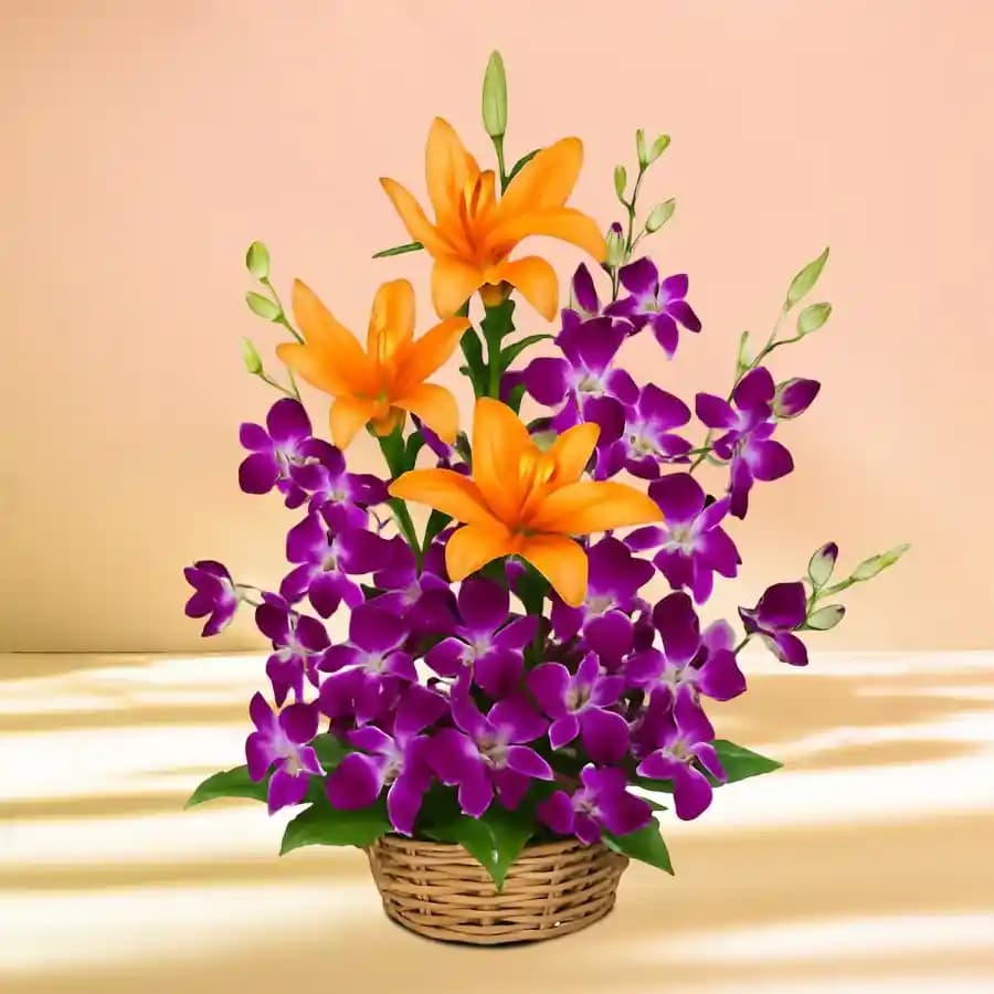 Vibrant Orange Lily & Orchid Ensemble