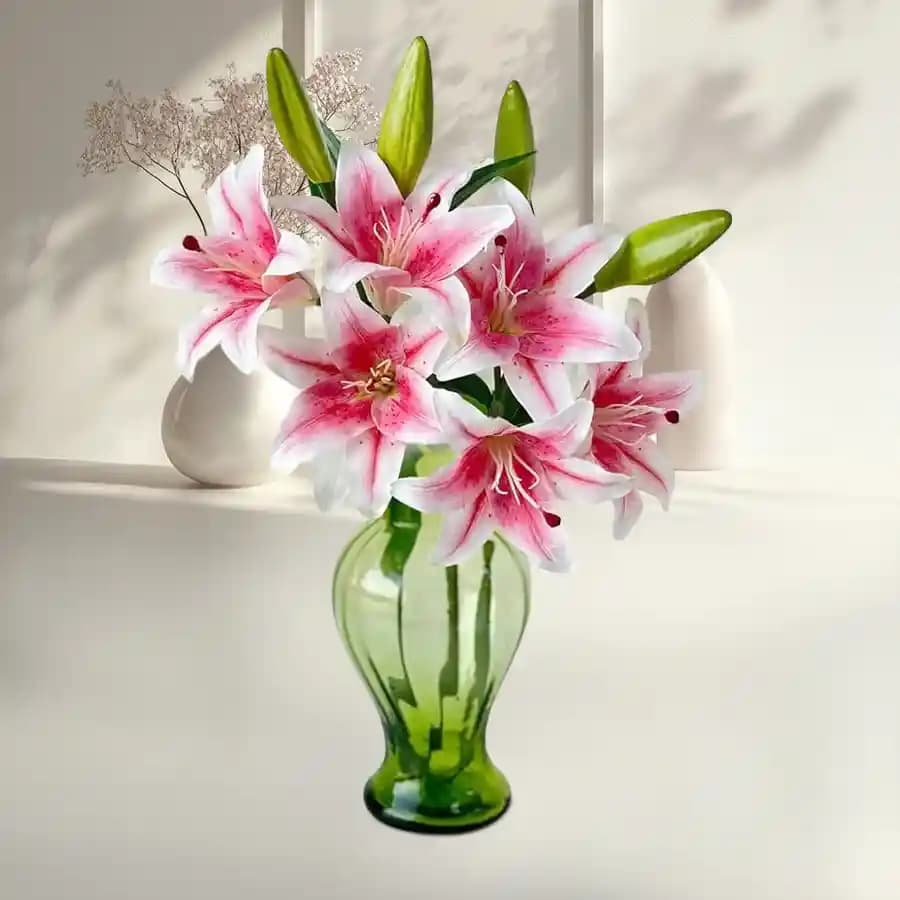 Charming Pink Lily Bouquet in Luxe Crystal