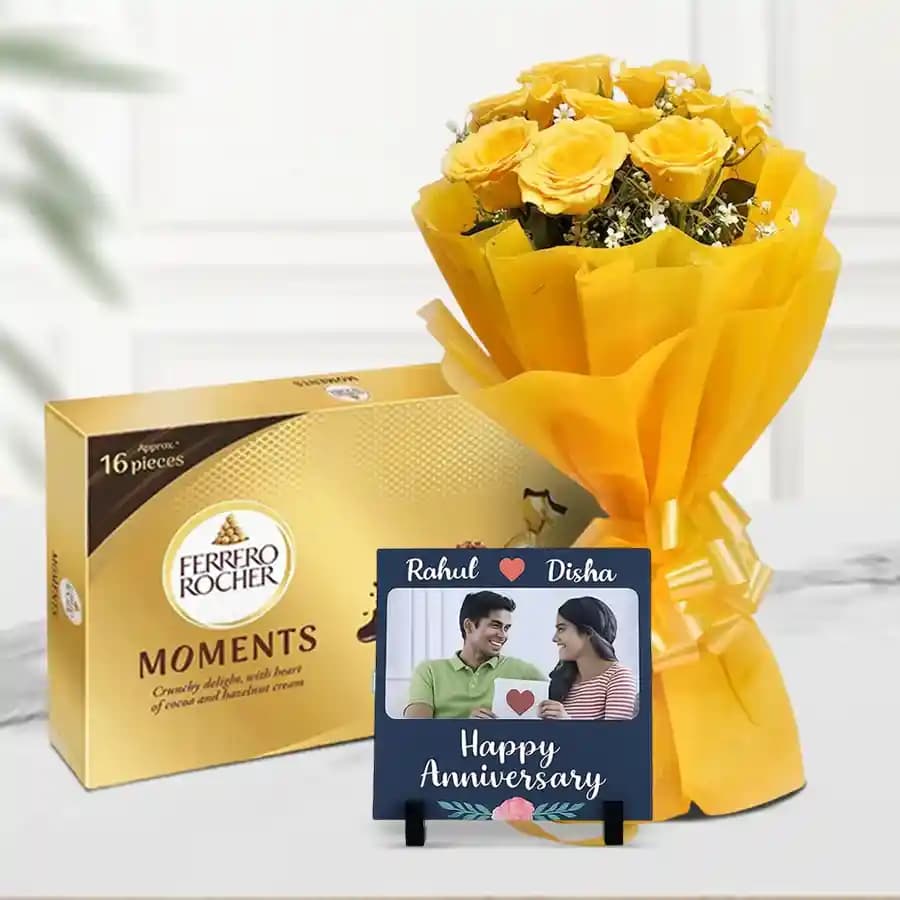 Timeless Treasures Tile with Golden Blooms