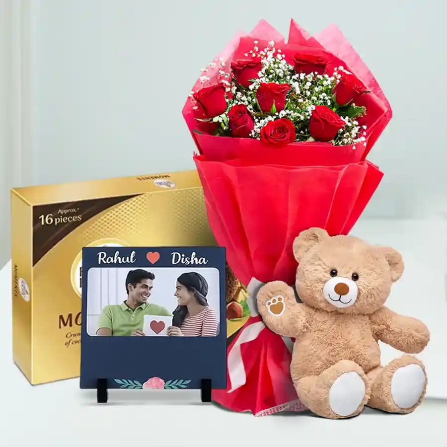 Cherished Memories Gift Set with Roses and Teddy