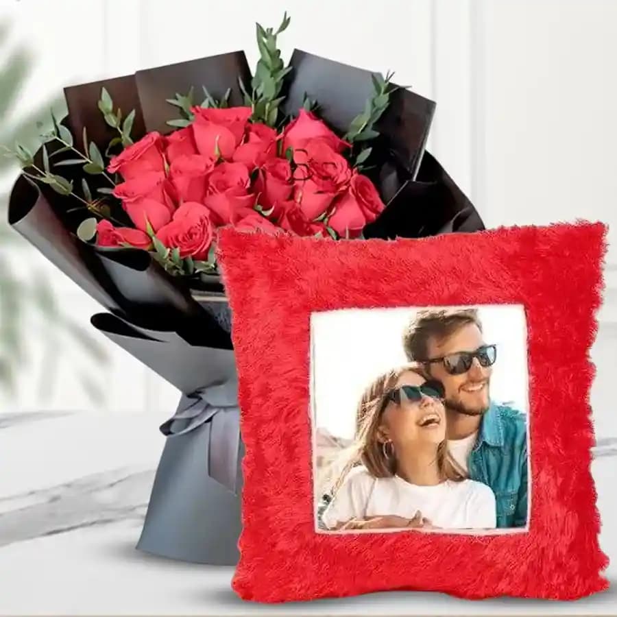 Romantic Roses and Customizable Cushion Gift Set