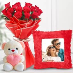 Personalized Cushion with Roses and Teddy Bear 1