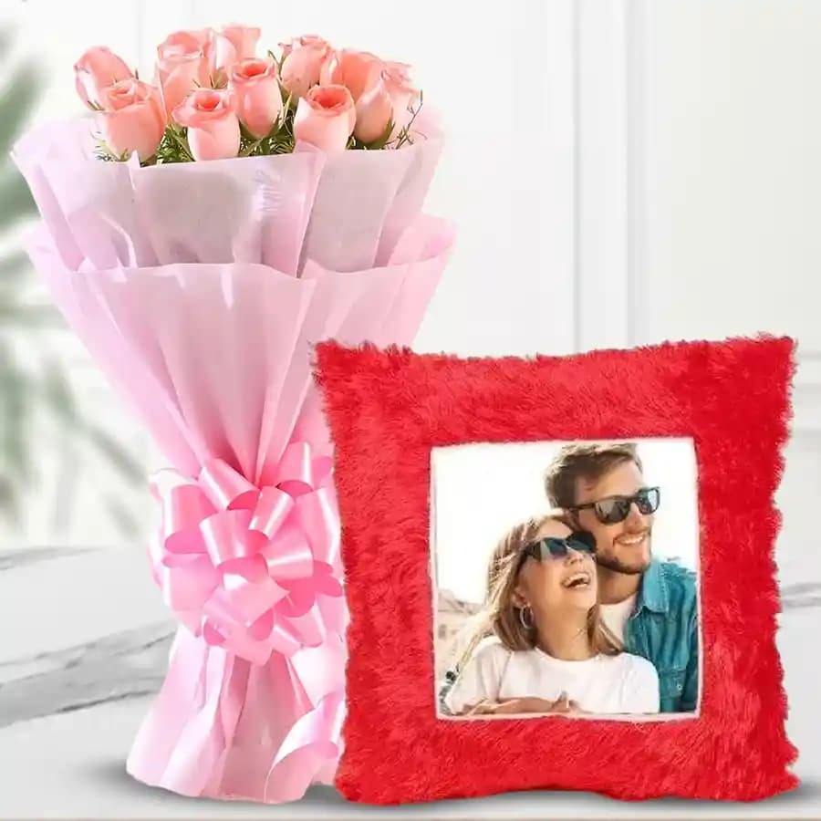 Charming Pink Roses with Custom Image Cushion