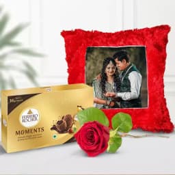 Love's Embrace: Customized Cushion with Rose & Chocolates 1