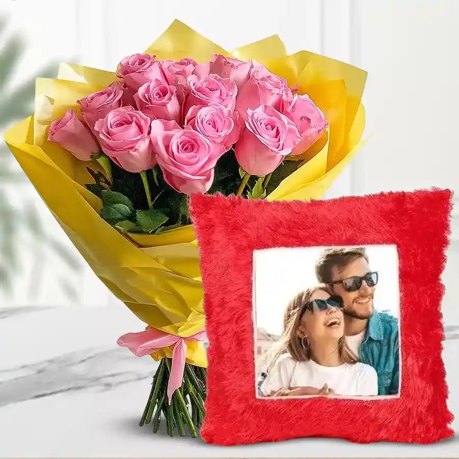 Radiant Pink Rose Delight with Custom Pillow