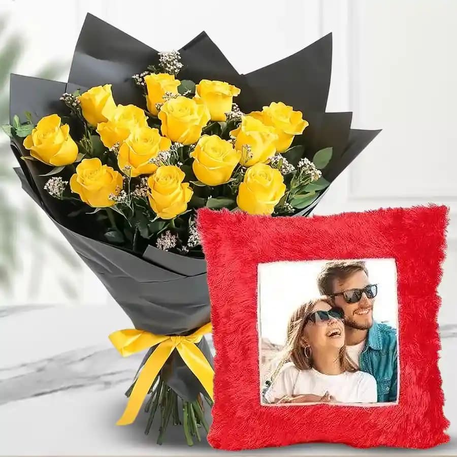 Custom Floral Cushion with Yellow Roses