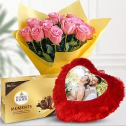 Blushing Romance: Pink Roses with Cushioned Memories & Blissful Chocolates 1