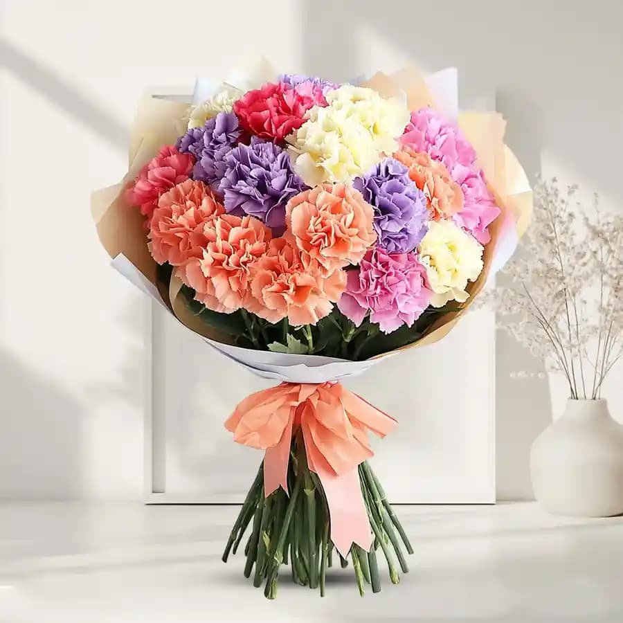 Cheerful Bouquet of Colorful Carnations