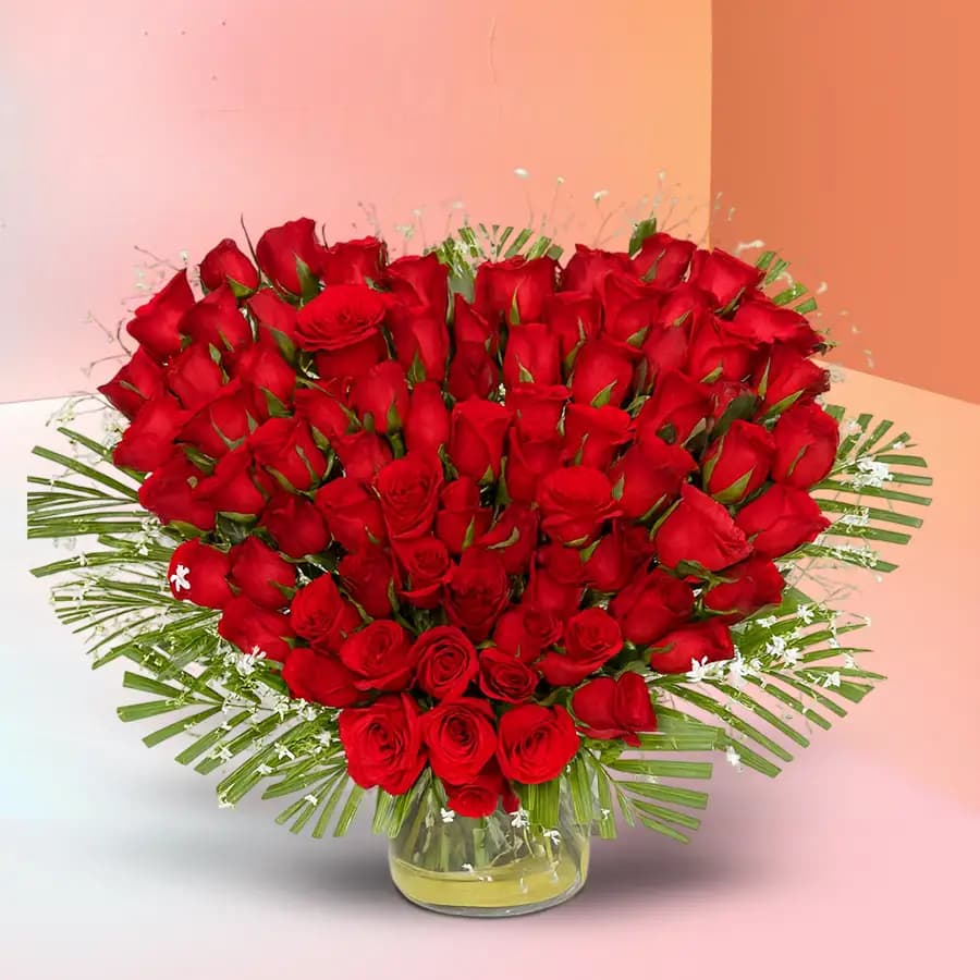 12 Dutch Red Roses in Heart Shape Arrangement